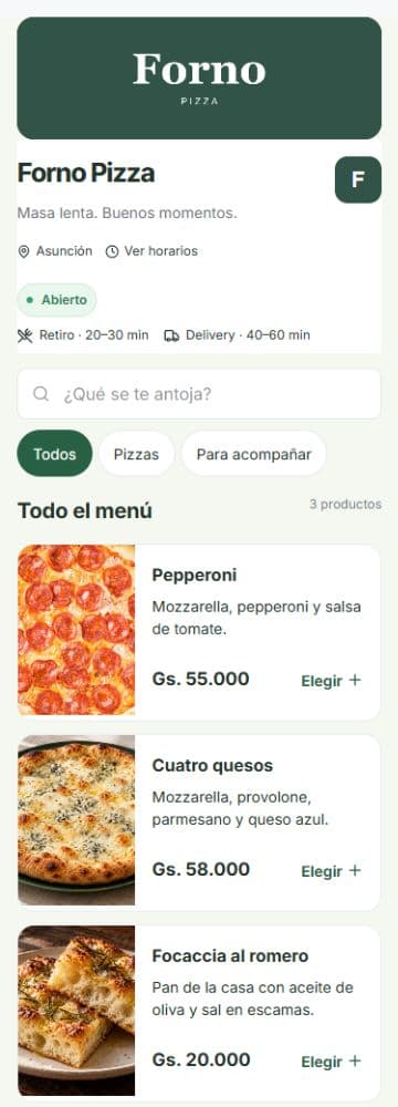 Menú de Forno Pizza en Acomeer: productos, fotos y precios en guaraníes